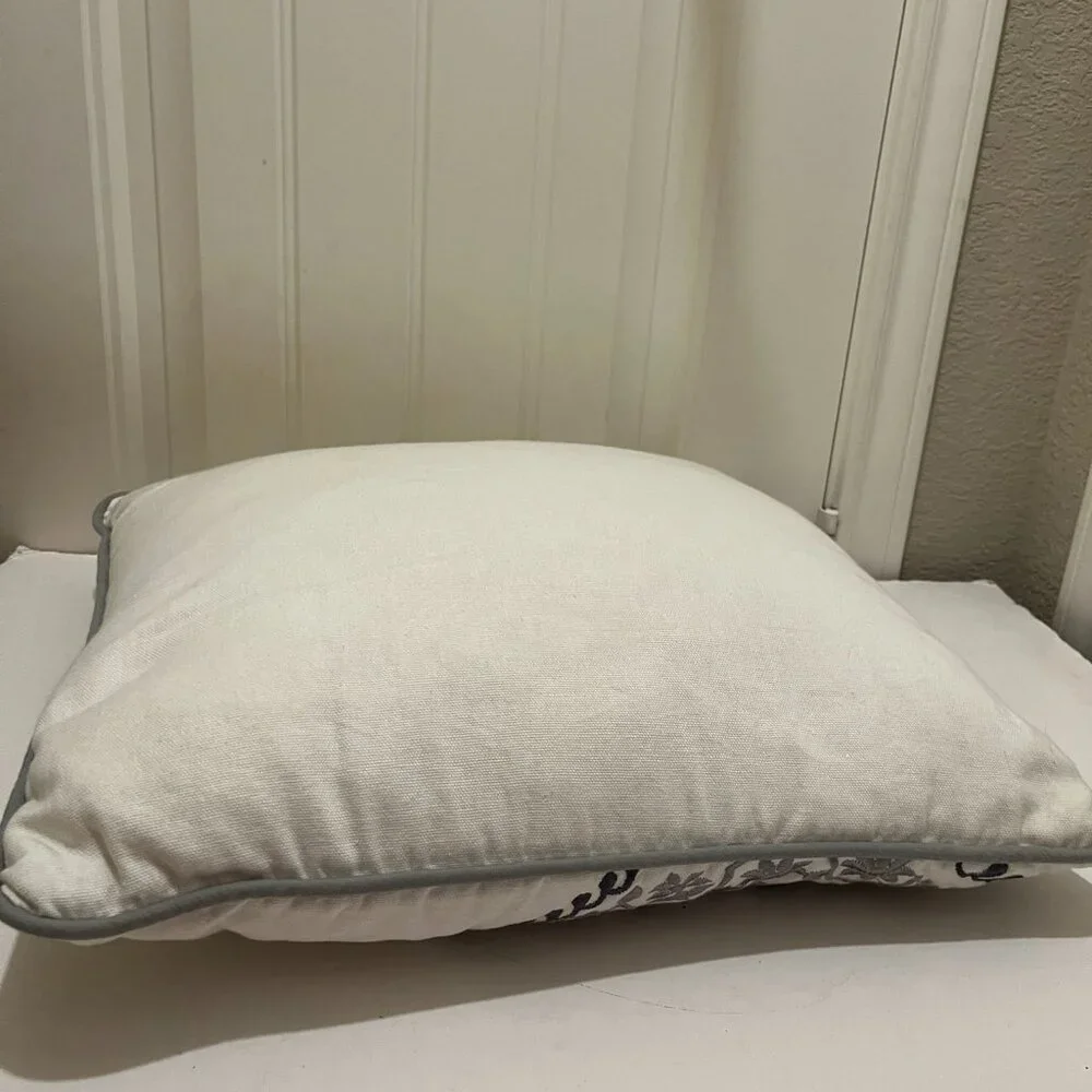 Harbor House Stella White Navy Paisley Embroidered Square Bed Throw Pillow 17X17